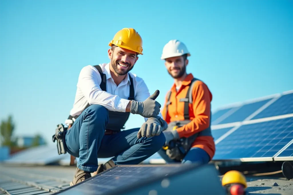 Electricista instalando paneles solares enn Guayaquil