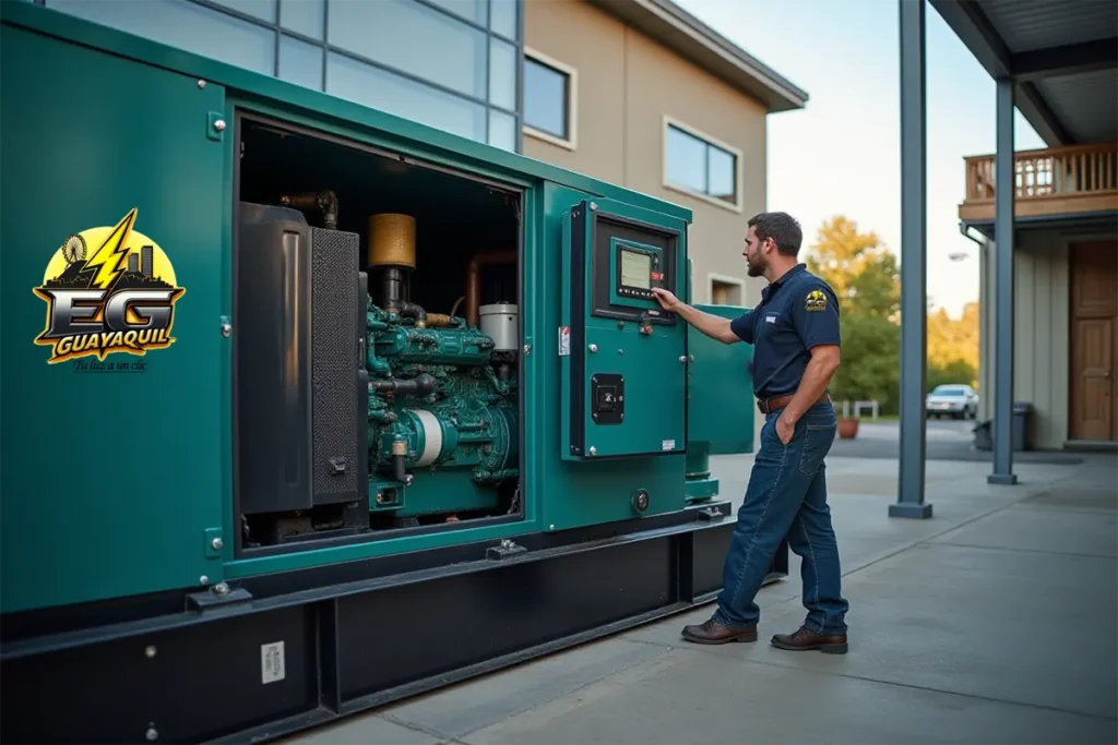 Técnico electricista profesional instala generador a diesel