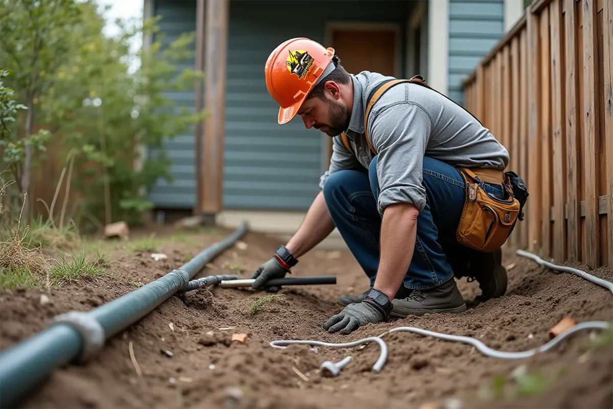 Electricista profesional trabaja instalando tierra de protección