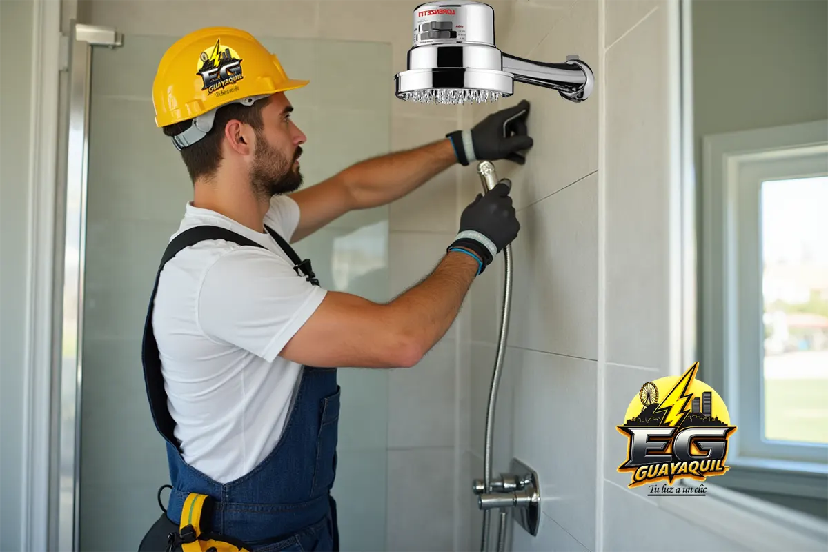 Instalación de ducha eléctrica y conexión a tierra.